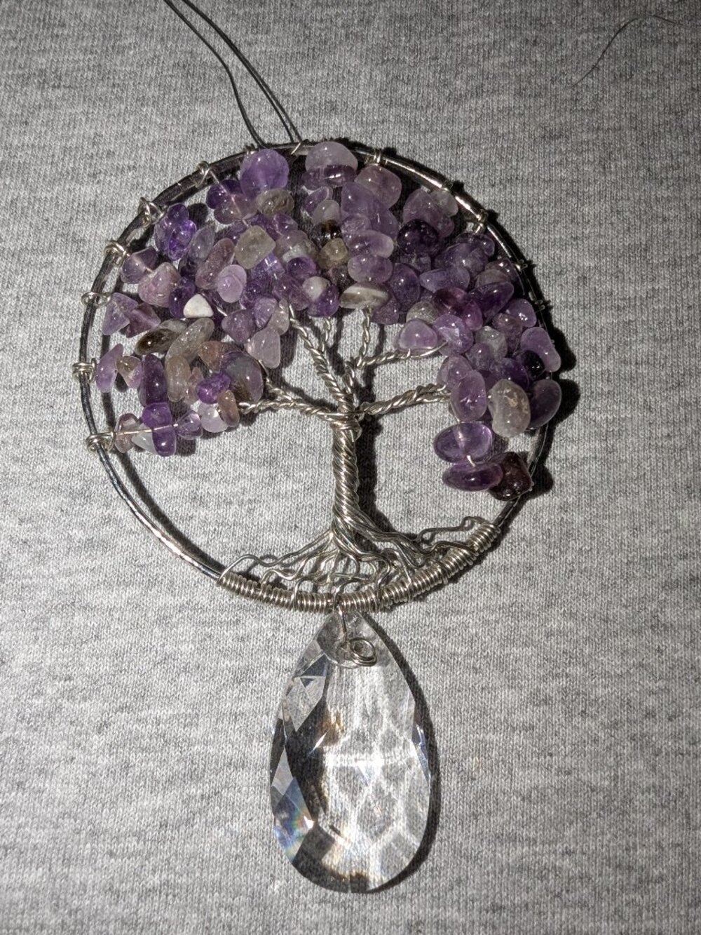 Amethyst Tree of Life Suncatcher Wire Wrapped Crystal Prism Window Hanging 7724